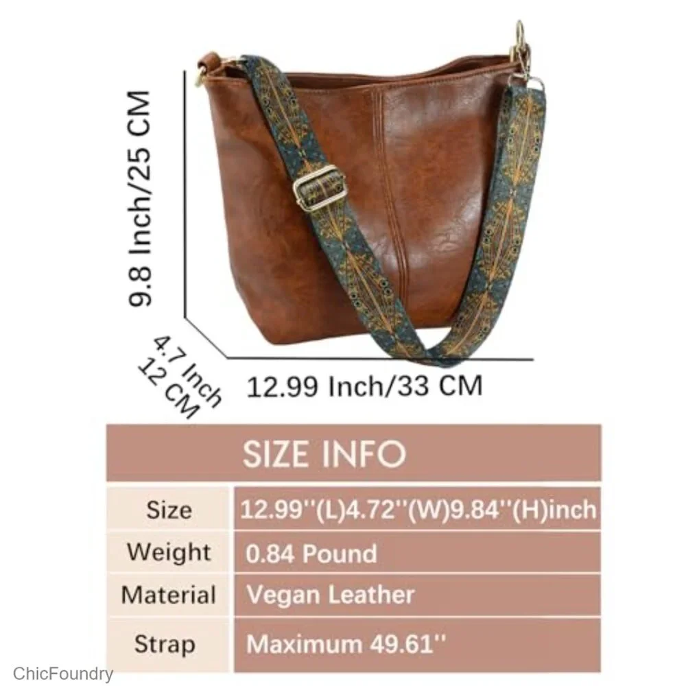 Vegan Leather Crossbody Hobo Bag with Zipper, Large Capacity Shoulder Purse